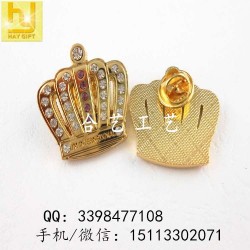 金屬鏤空徽章，皇冠水鉆襟章，鋅合金立體徽章